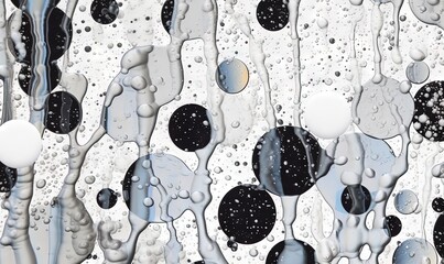  a close up of a window with water drops on the glass and black and white circles on the window pane, and a black and white background.  generative ai