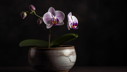 Fototapeta na wymiar Fresh pink orchid in ornate vase decor generated by AI