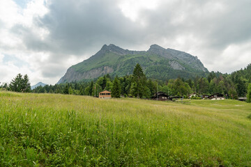 Fototapeta premium Alpine scenery at the lake Waegitalersee in Switzerland