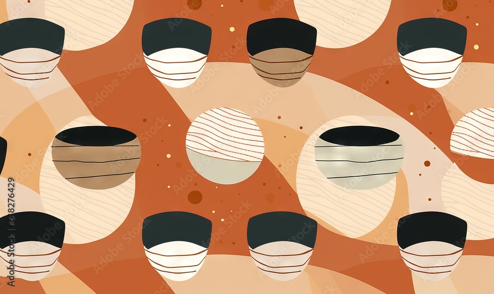 Aufkleber a pattern with a lot of different shapes and sizes of objects on it, including a black hat and a bla