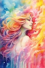 Rainbow Hues watercolor illustration. AI generated