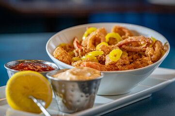 Fried Calamari with diced peppers and Aioli