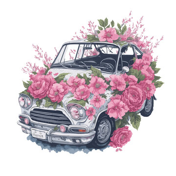 wedding car with flowers