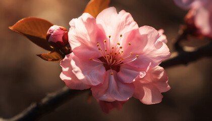 Cherry blossom bud growth, beauty in nature generated by AI