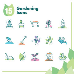 Set of different colored gardening icons Vector illustration