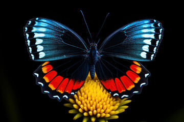 A close-up of a colorful butterfly resting on a vibrant flower, showcasing its delicate wings and intricate patterns in