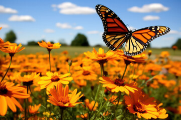 A close-up of a colorful butterfly resting on a vibrant flower, showcasing its delicate wings and intricate patterns in