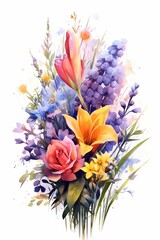 Springtime Bouquet watercolor illustration. AI generated