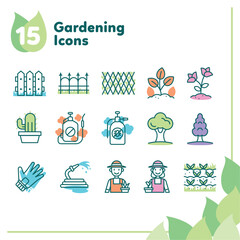 Set of different colored gardening icons Vector illustration