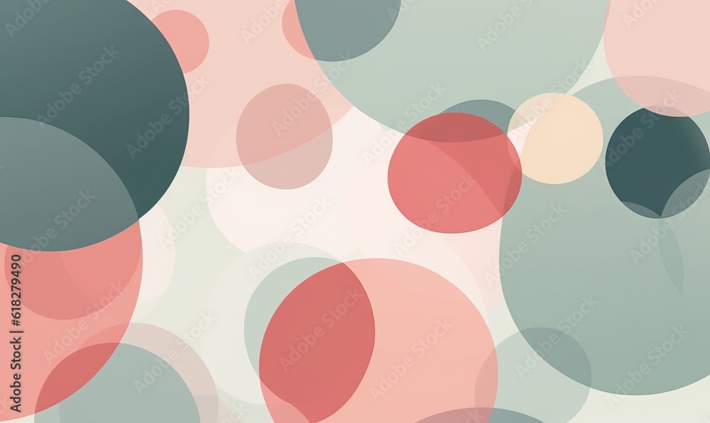 Aufkleber an abstract background with circles of different sizes and colors on a light green and light pink co