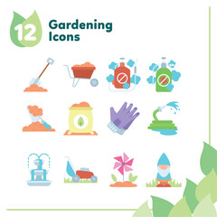 Set of different colored gardening icons Vector illustration