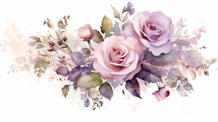 The Shabby yet Chic Style of Roses and Foliage watercolor. AI generated