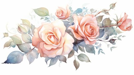 The Shabby yet Chic Style of Roses and Foliage watercolor. AI generated
