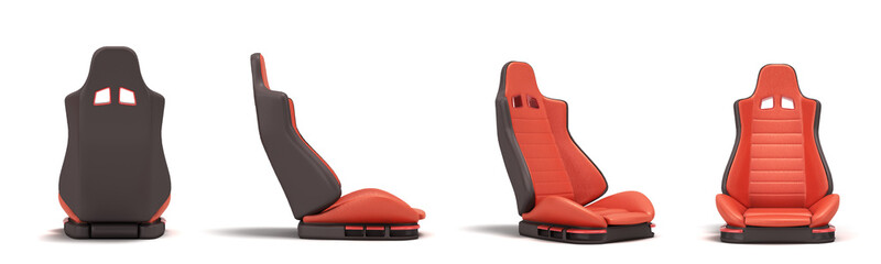 Set of sporty red automobile armchairs 3d illustration on a white background - 618280029
