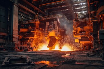 inside steel smelting factory activity