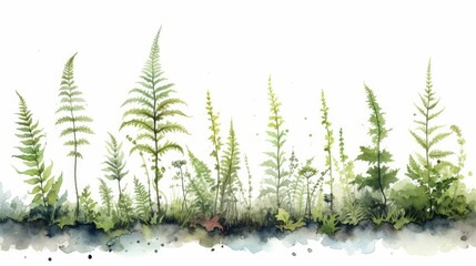 Watercolor calming collection of ferns and moss. AI generated - obrazy, fototapety, plakaty
