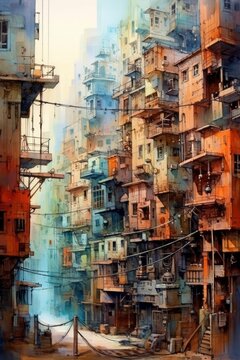Watercolor captivating cityscape in watercolor form. AI generated