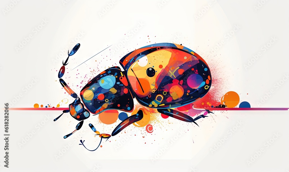 Poster a painting of a colorful bug with lots of dots on it. generative ai