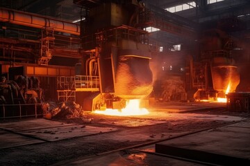 Fototapeta na wymiar inside steel smelting factory activity