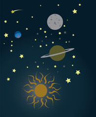 Obraz na płótnie Canvas Cartoon illustration of solar system with planets. Vector illustration