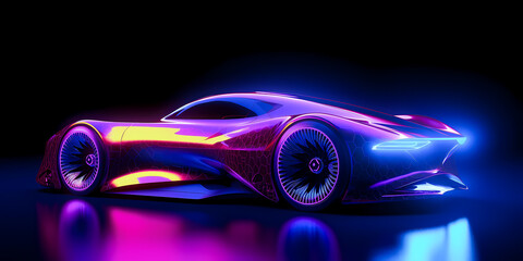 Obraz na płótnie Canvas Fast Cyberpunk color neon modern car of future from bright lines in motion. Concept autopilot revolution. Generation AI