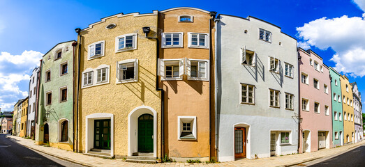 historic buildings at the old town of Burghausen - Germany