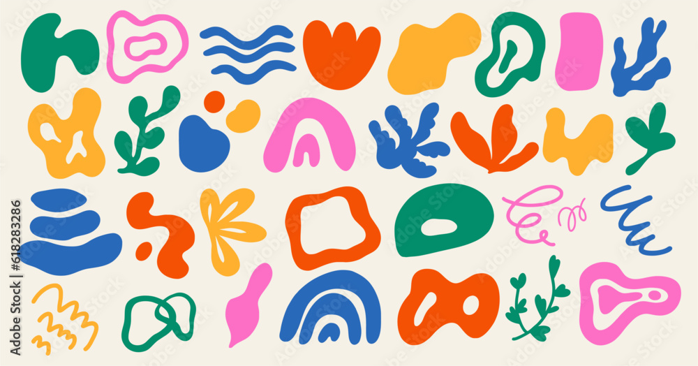 Wall mural set of different abstract shapes and patterns. hand drawn doodles. modern fashion illustration. flat