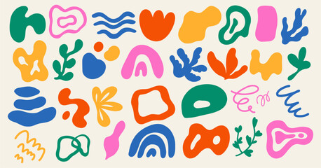 Set of different abstract shapes and patterns. Hand drawn doodles. Modern fashion illustration. Flat design, cartoon drawing, vector.