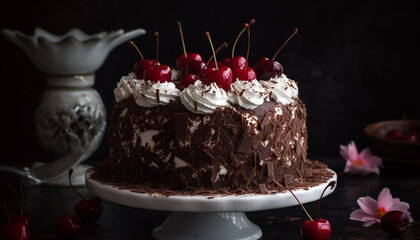 Indulgent chocolate cheesecake with fresh berry decoration generated by AI