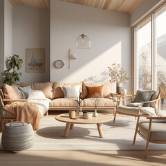 Living room interior in lagom style, scandinavian interior