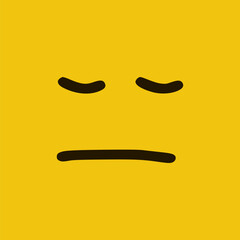 Sad emoticon in doodle style. Cartoon face expressions isolated on yellow background