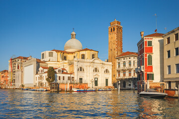 Fototapeta na wymiar Church San Geremia in Venice from Grand Canal at sunny morning, Italy, Europe.