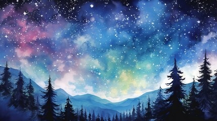 Naklejka premium Watercolor mesmerizing night sky filled with stars. AI generated