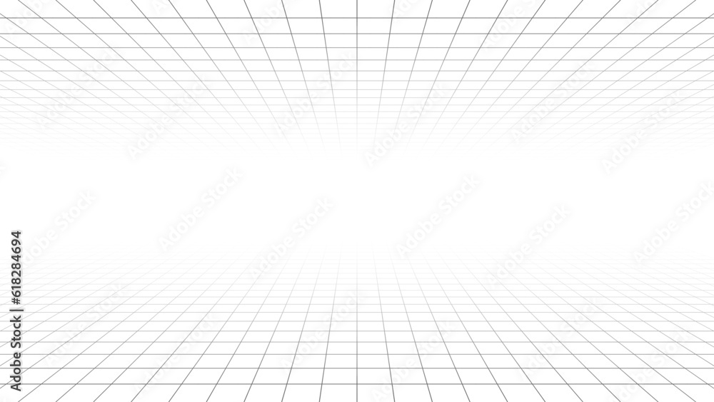 Poster Futuristic grid in perspective projection. Geometric grid and mesh in futuristic style. Abstract wireframe landscape in perspective view. Vector