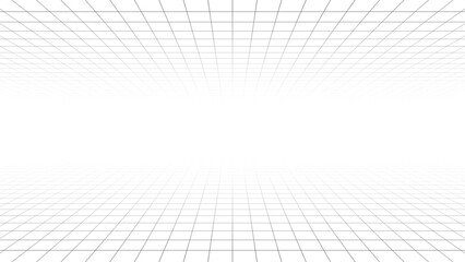 Futuristic grid in perspective projection. Geometric grid and mesh in futuristic style. Abstract wireframe landscape in perspective view. Vector - obrazy, fototapety, plakaty