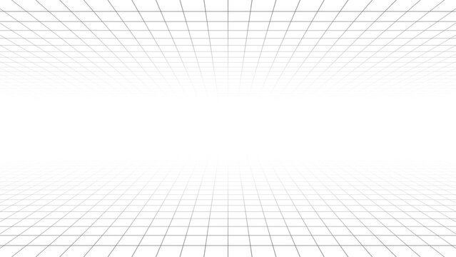 Futuristic grid in perspective projection. Geometric grid and mesh in futuristic style. Abstract wireframe landscape in perspective view. Vector