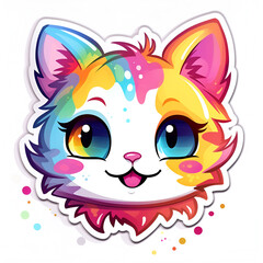 Illustration, AI generation. kawaii sticker. cute colorful kitty.