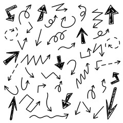 Graphic resources, arrows, directional indicators, dotted arrows. A set of black and white arrows of different shapes and sizes.