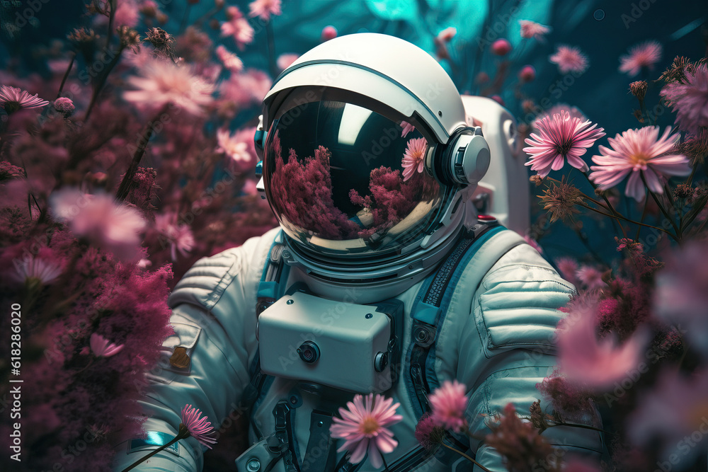 Poster experience the harmony of outer space and nature in this captivating illustration, featuring an astr