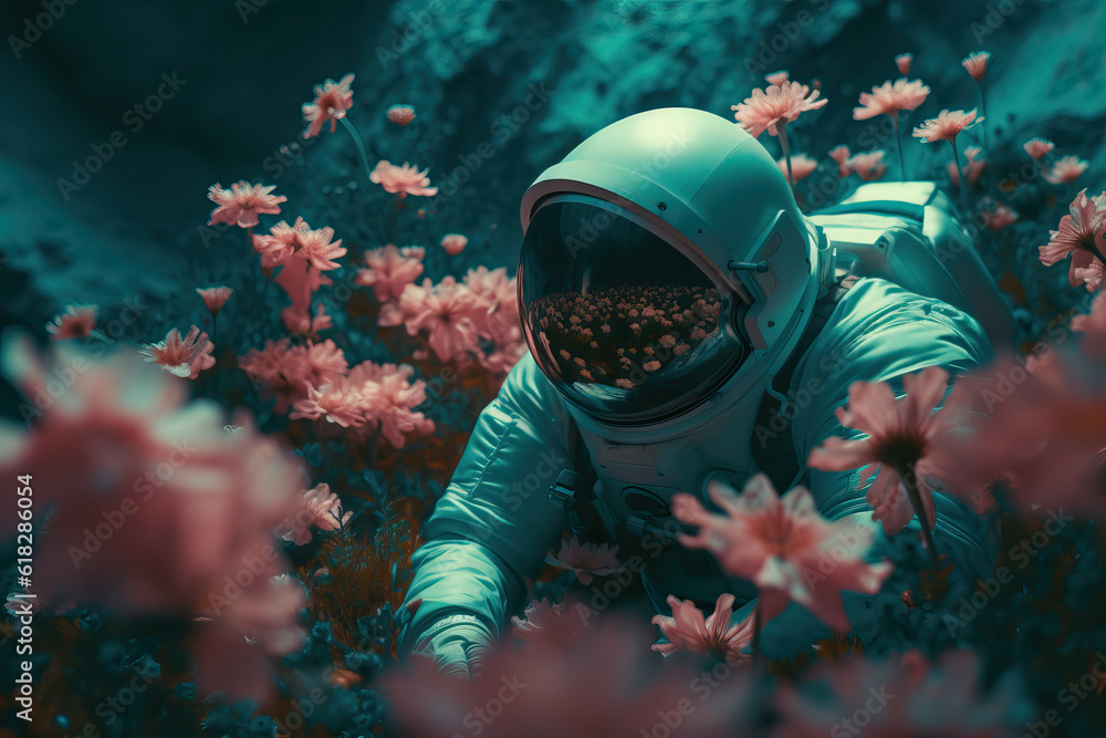 Aufkleber experience the harmony of outer space and nature in this captivating illustration, featuring an astr