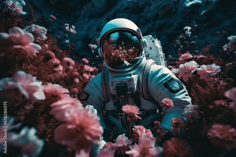 Poster experience the harmony of outer space and nature in this captivating illustration, featuring an astr