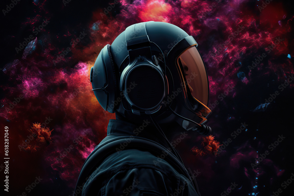 Poster embark on a musical journey through the cosmos with this captivating illustration of a dj astronaut 