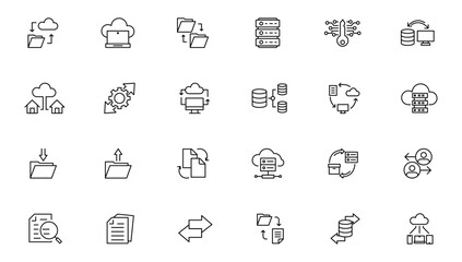 Data analysis icon set vector illustration with editable stroke thin line on white background. data analysis, data mining, processing, statistics, optimization and monitoring