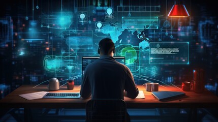 Network operations center with technicians monitoring network traffic, troubleshooting issues, and ensuring network performance