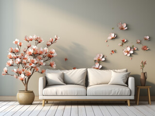 Living Room Interior With Sofa And Flower , Mockups Design 3D, High-quality Mockups, Generative Ai