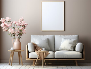 Mockup frame in cozy white home interior Scandinavia, Mockups Design 3D, High-quality Mockups, Generative Ai