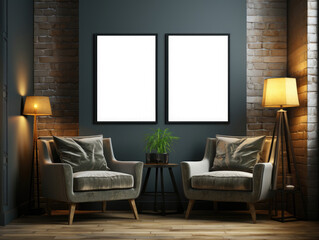 Mock Up poster in home interior with Armchair , Mockups Design 3D, High-quality Mockups, Generative Ai