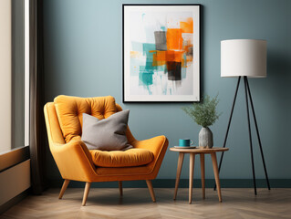 Mock Up poster in home interior with Armchair , Mockups Design 3D, High-quality Mockups, Generative Ai