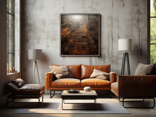 Mock up poster in living room loft in industrial, Mockups Design 3D, High-quality Mockups, Generative Ai