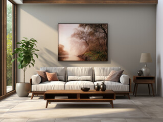 Mockup poster wall in luxury Modern Living Room, Mockups Design 3D, High-quality Mockups, Generative Ai